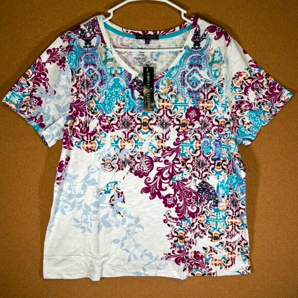 Simply Elegant Plus Women 2X White Tshirt Top Blouse V Neck Short Sleeve NWT - Picture 1 of 4